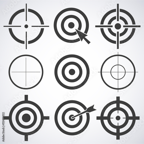 Set of target icons sight sniper symbol isolated on a gray background, crosshair and aim vector illustration stylish for web design