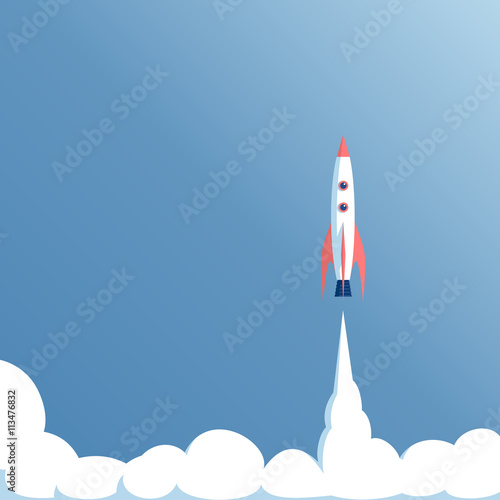 vector illustration of a rocket launch or of a spaceship, or a spacecraft, startup concept