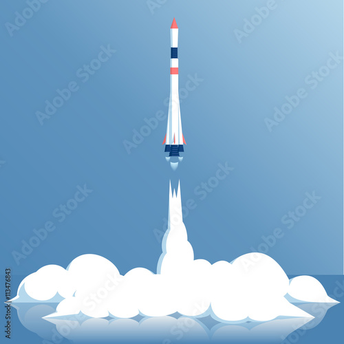 vector illustration launch of the carrier rocket on blue sky background © ilyaf