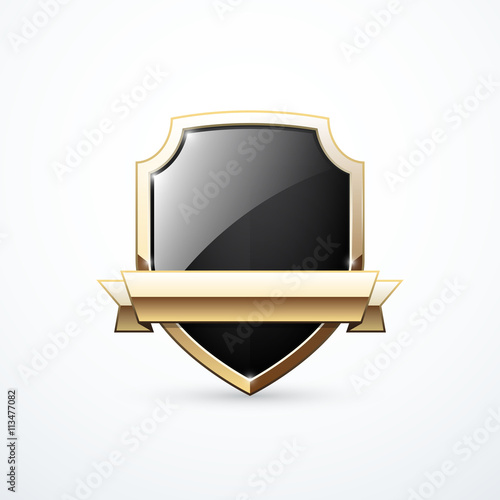 Gold and black shield with ribbon