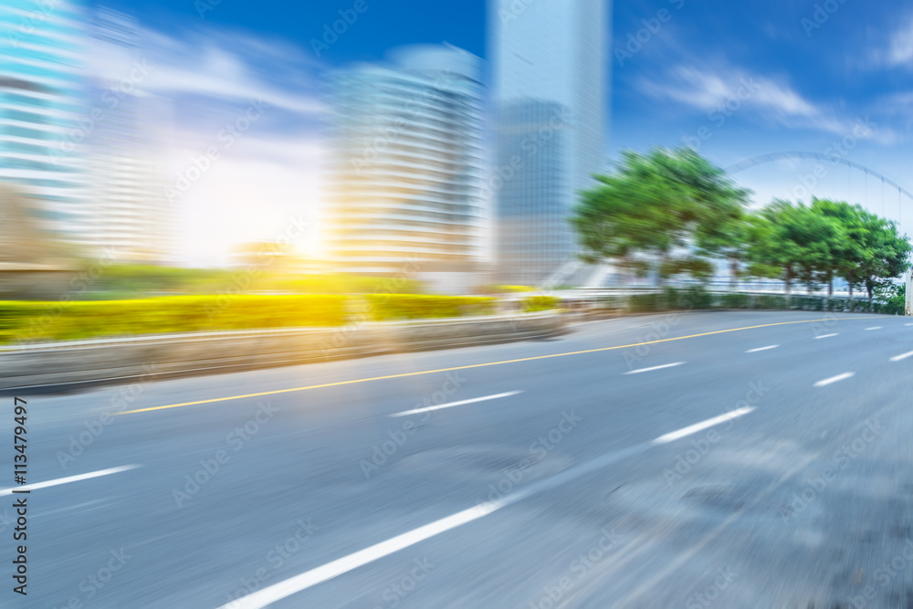 clean road with modern buildings background