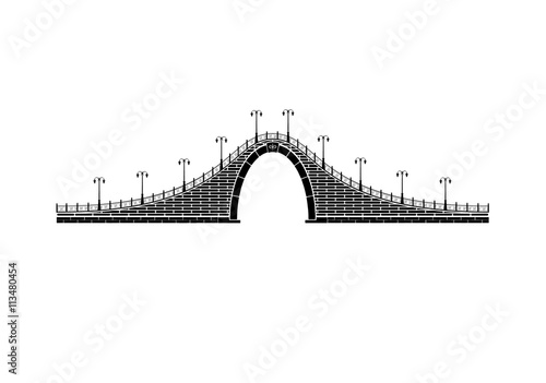 An isolated simple stone arch bridge on white background