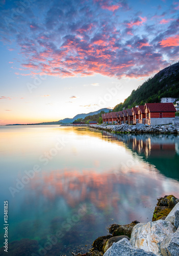 Purple sunset over Jorpeland, Norway photo