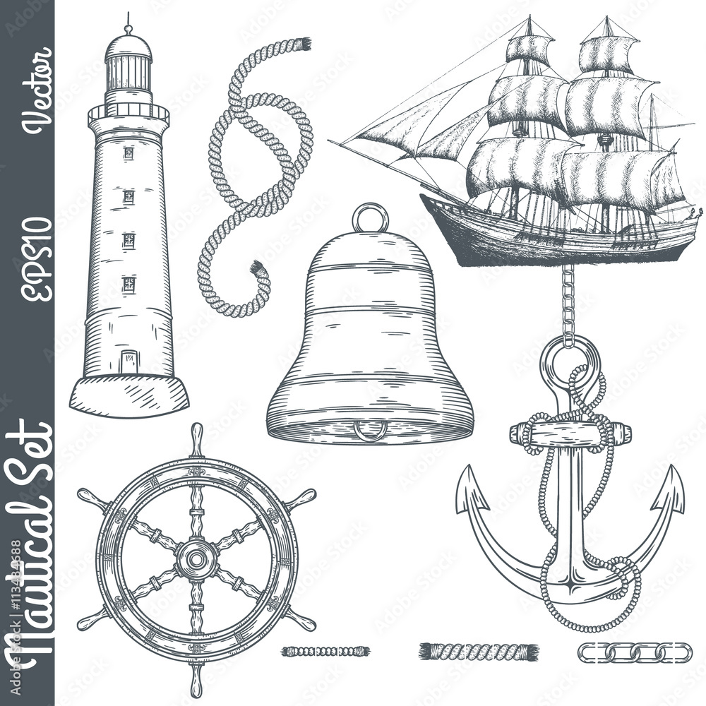Hand drawn nautical illustrations. Hand drawn nautical illustrations.