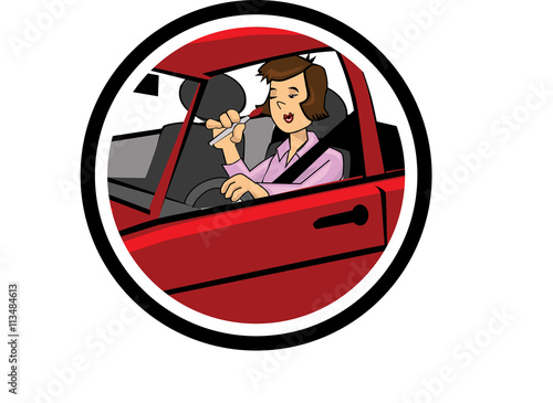 Woman driving and makeup