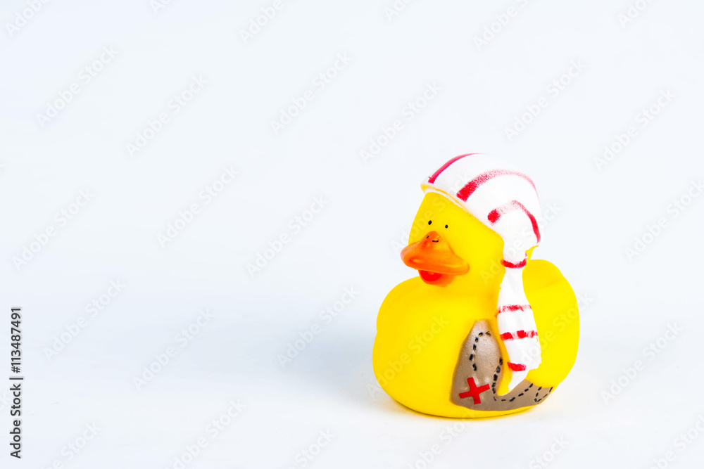 bath duck om white background,duck toy,Cute yellow rubber duck Stock