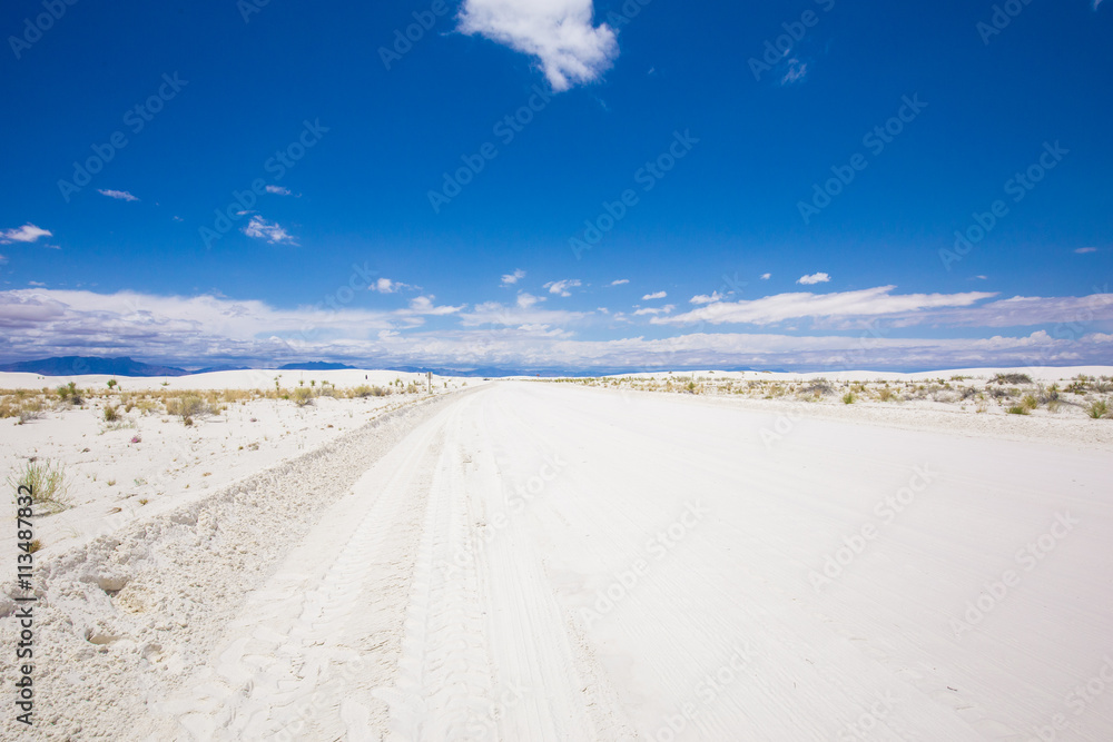 Beautiful cinematic deserted nature view under the blue cloudless sky in America. White sands. Beautiful cinematic deserted nature view under the blue cloudless sky in America. White sands.