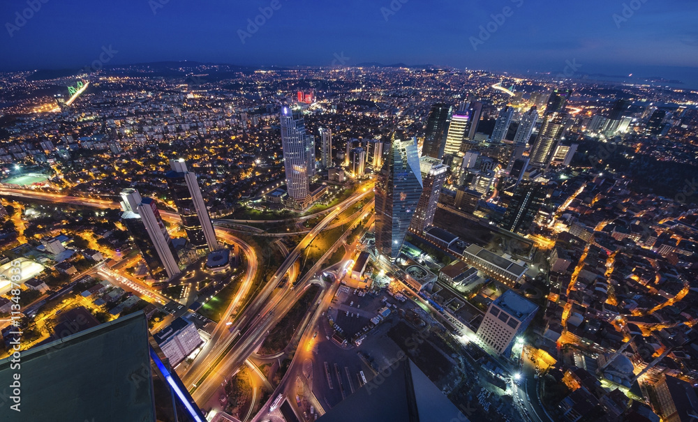 Naklejka premium Aerial night panoramic view of Istanbul, Turkey