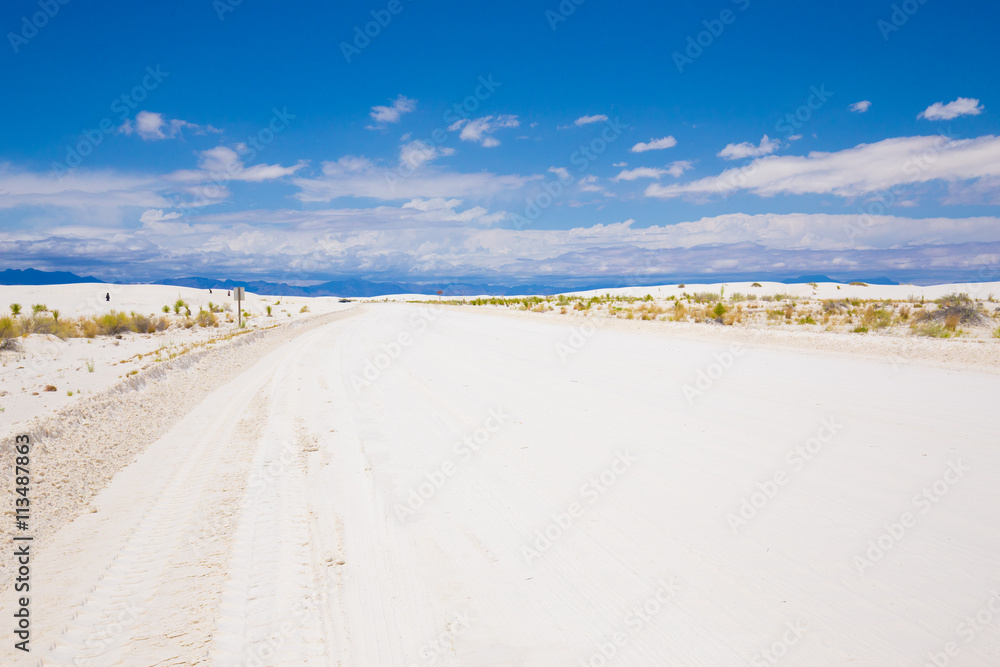 Beautiful cinematic deserted nature view under the blue cloudless sky in America. White sands. Beautiful cinematic deserted nature view under the blue cloudless sky in America. White sands.
