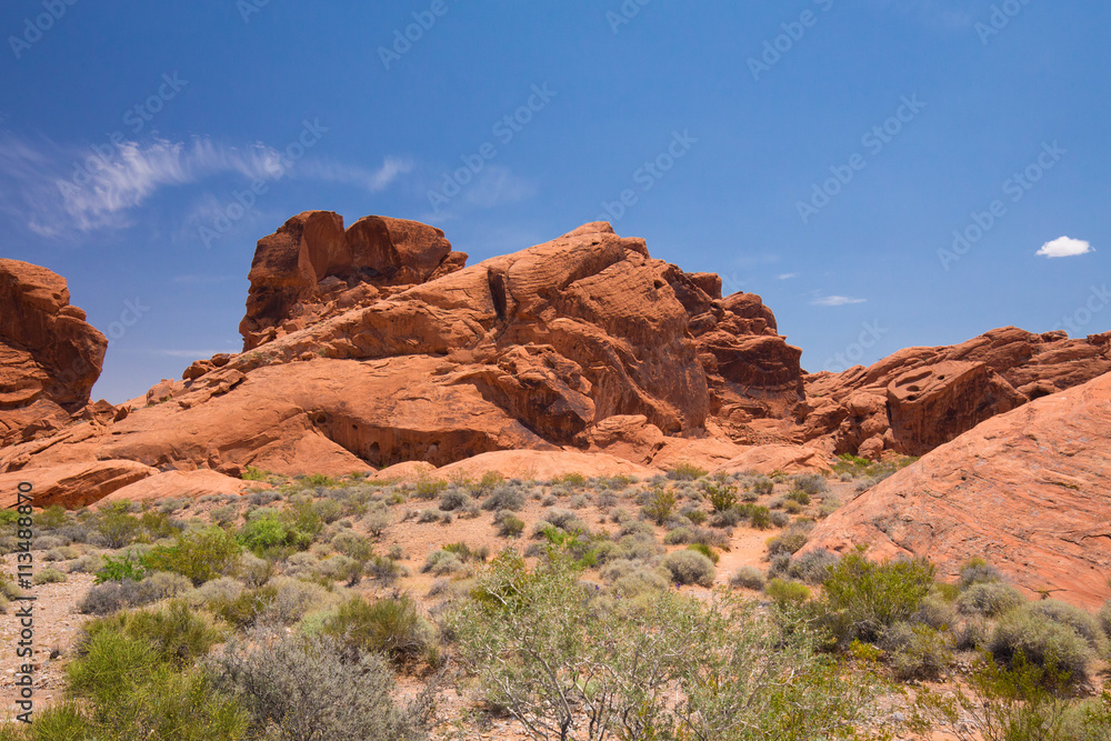 Beautiful cinematic deserted nature view under the blue cloudless sky in the American West

