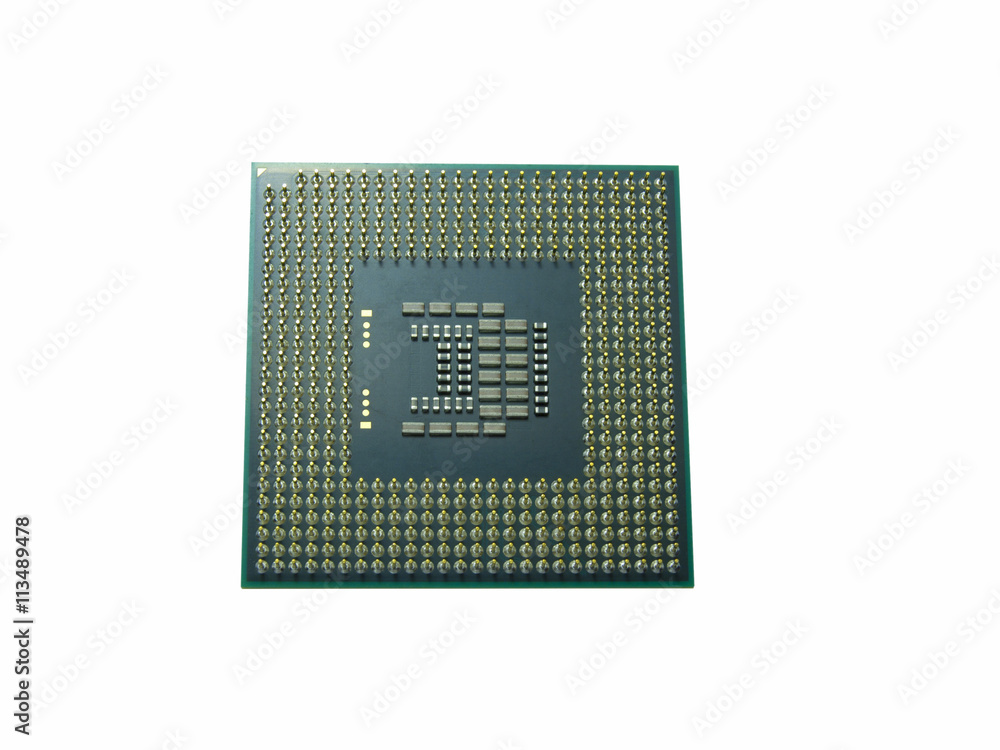 CPU (Central processing unit) microchip isolated on white backgr CPU (Central processing unit) microchip isolated on white backgr