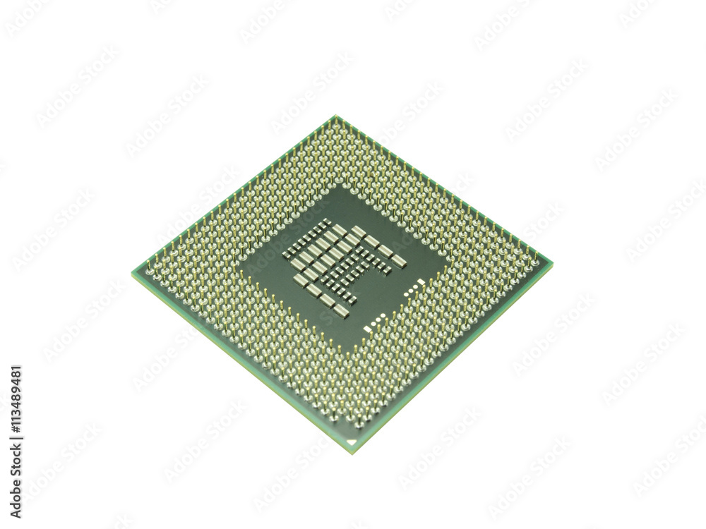 CPU (Central processing unit) microchip isolated on white backgr CPU (Central processing unit) microchip isolated on white backgr