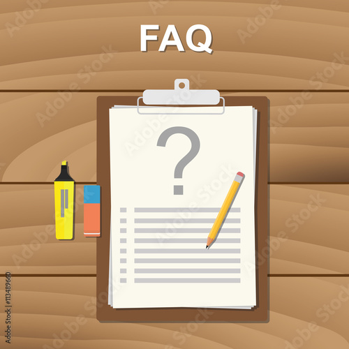 faq frequently aksed question checklist note on clipboard vector graphic