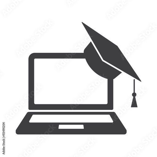 Graduation cap and laptop icon