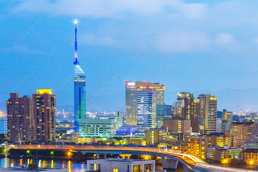 Fototapeta premium View of Hakata skyline in Fukuoka, Japan