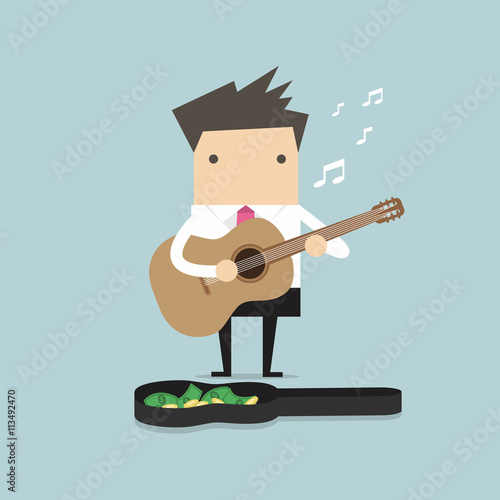 Businessman playing guitar for money vector