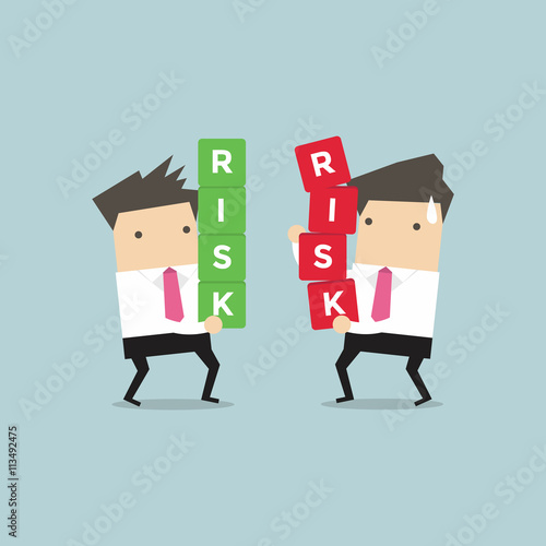 Two businessman carrying risk blocks. Risk management. Business concept vector
