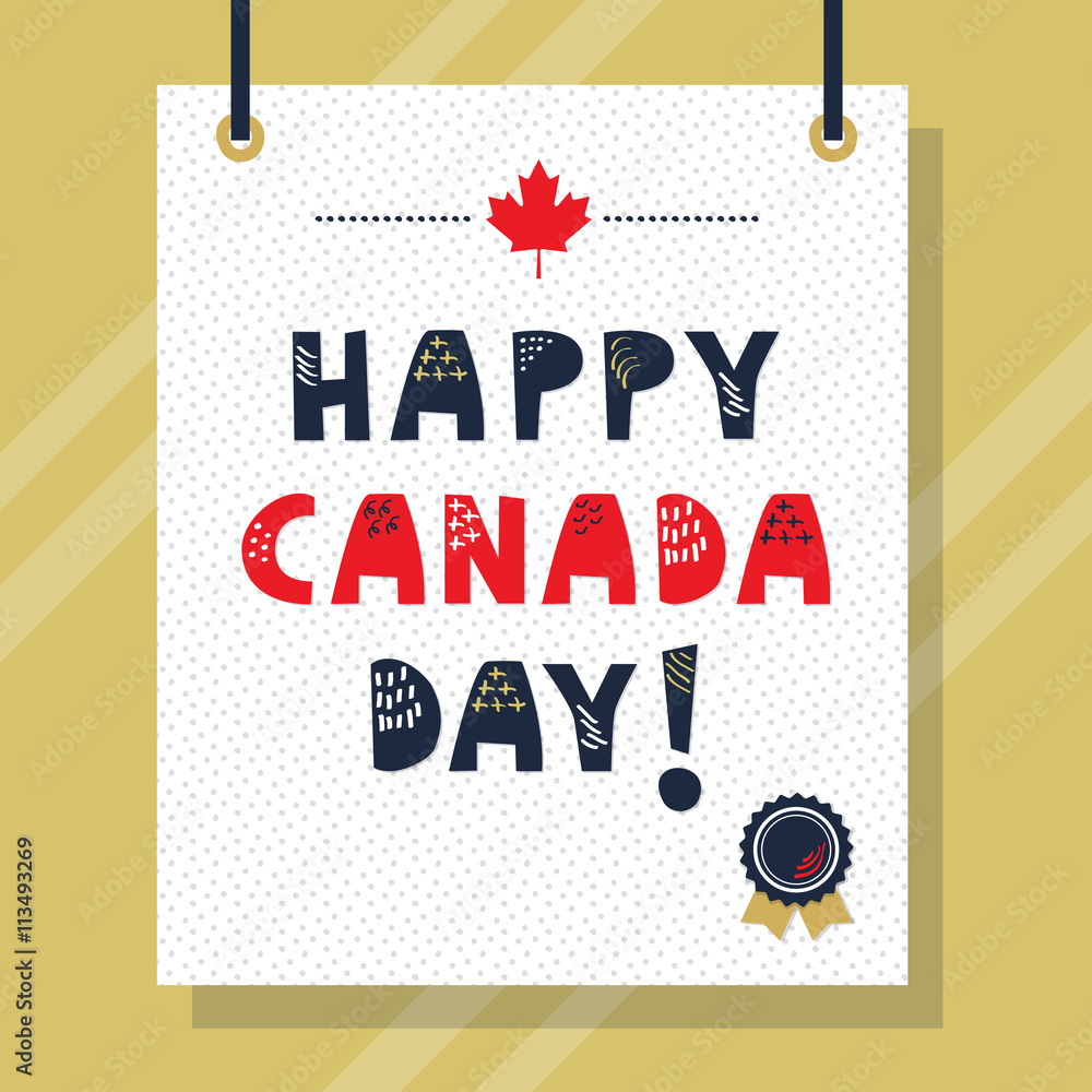 Fototapeta premium Cute navy blue and red Happy Canada Day doodle texture capital letters message