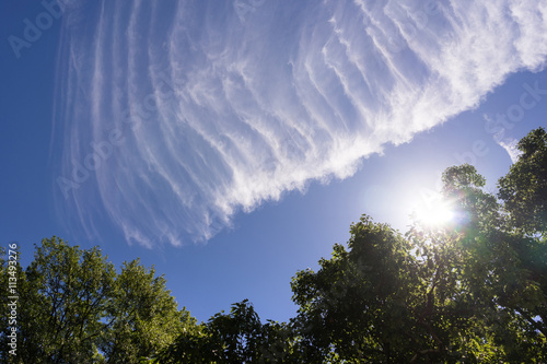 Chem Trails Angels Wing Sunlight Clouds Blue Sky