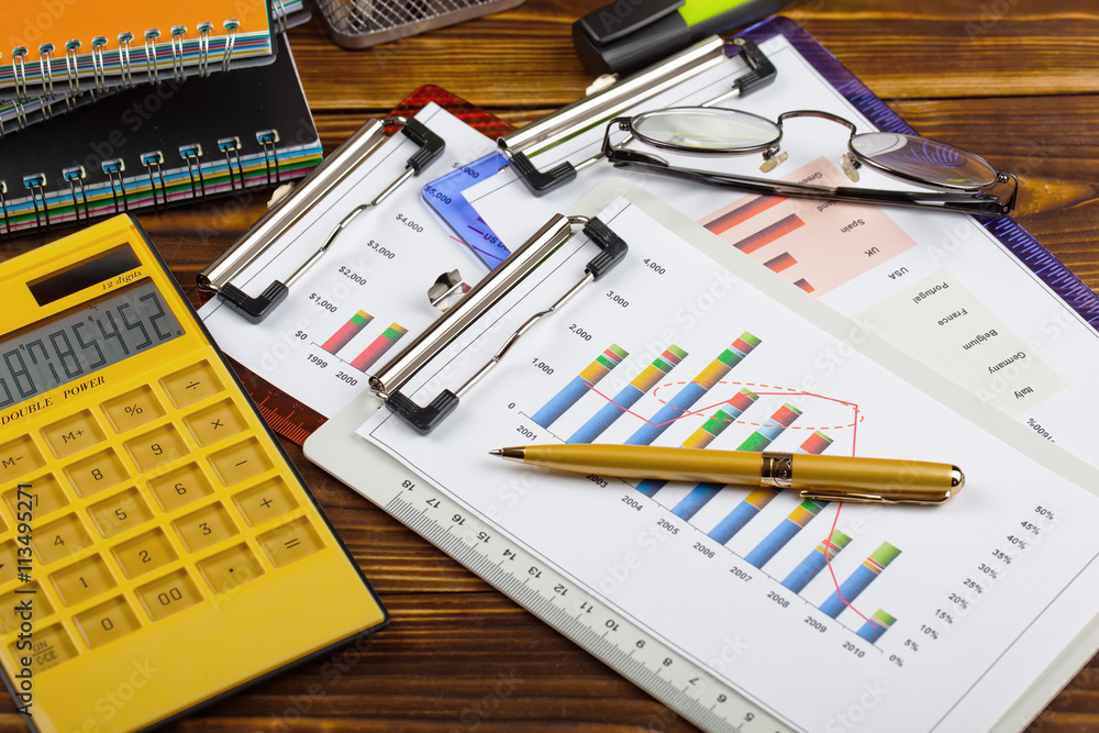 Fototapeta premium Business Objects office expanded in composition on a table