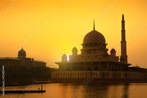 Putra mosque during sunrise, Kuala Lumpur Malaysia