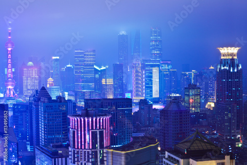 Aerial photography at City modern landmark buildings of night