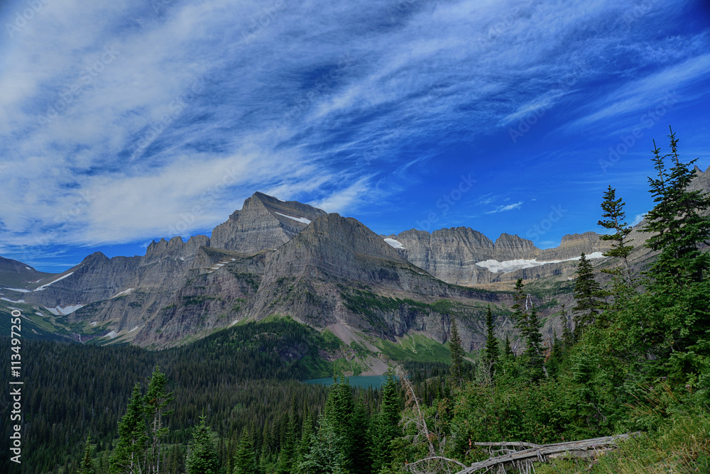 Grinnell Glacier and lake in Glacier National Park in summer