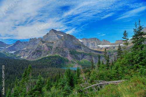 Grinnell Glacier and lake in Glacier National Park in summer
