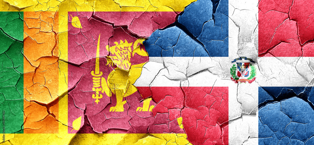 Sri lanka flag with Dominican Republic flag on a grunge cracked