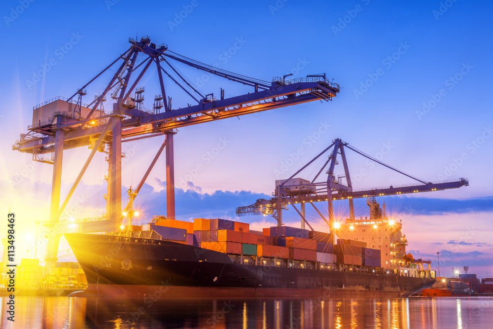 Twilight scene beside of the cargo ship terminal. Twilight scene beside of the cargo ship terminal.