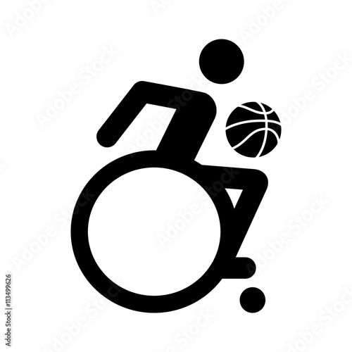 Wheelchair athlete playing basketball flat icon for sports apps and websites