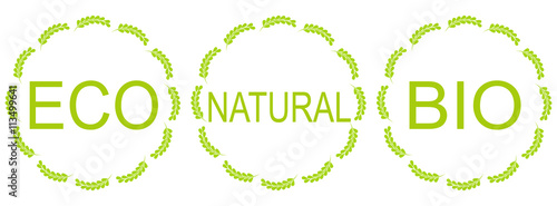 Set of labels for organic, natural, eco or bio products