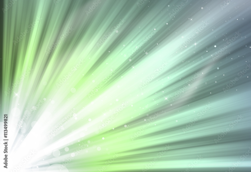 Obraz premium Solf Green glitter sparkle defocused rays lights bokeh abstract background.