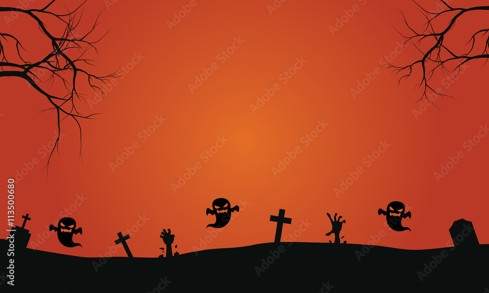 Silhouette of ghost in graves halloween backgrounds