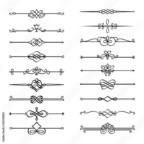 Calligraphic page dividers. Vector flourishes page decoration vignettes