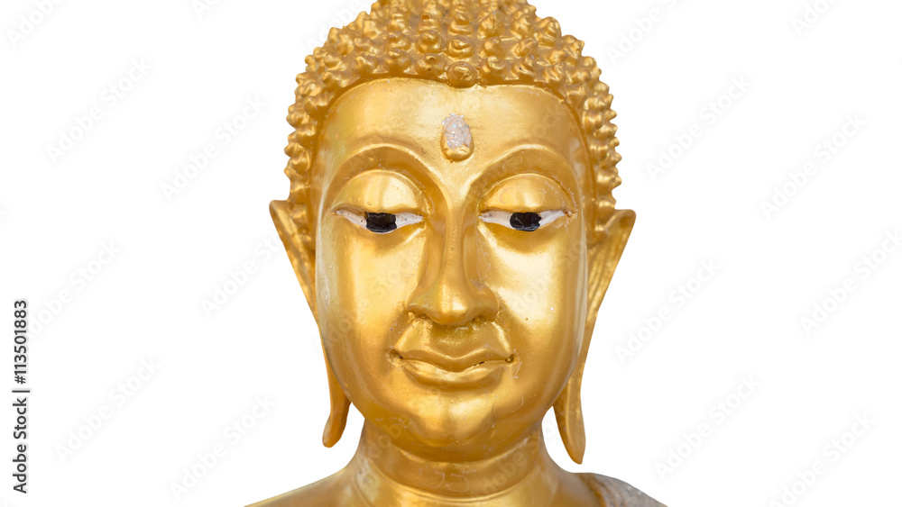 Buddha face on isolated white background.