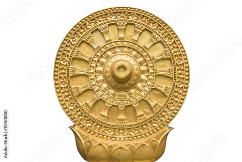 Golden rowel in the temple on white background