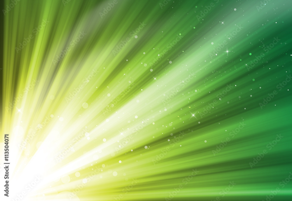 Naklejka premium Yellow and green glitter sparkle defocused rays lights bokeh abstract background.