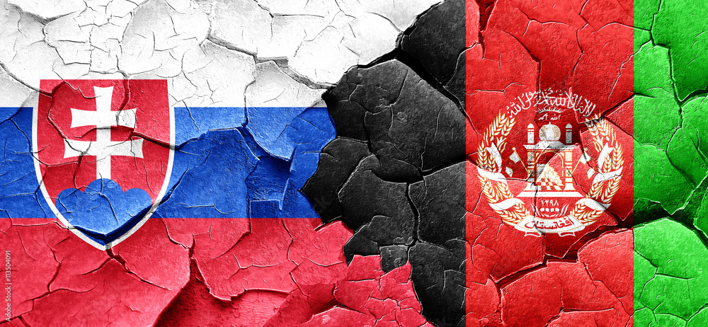 Slovakia flag with afghanistan flag on a grunge cracked wall Slovakia flag with afghanistan flag on a grunge cracked wall