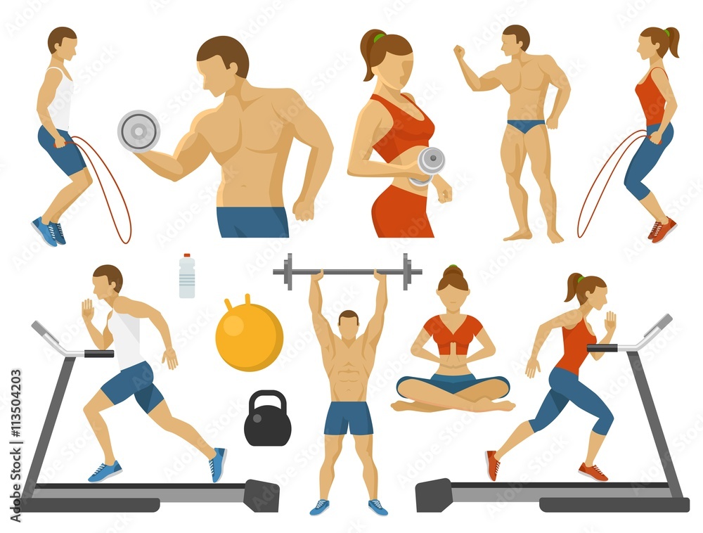 Fitness Decorative Flat Icons Set