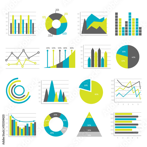 Graphs Flat Icons Set