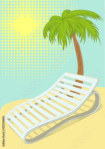 Sunbed under palm tree on tropical beach