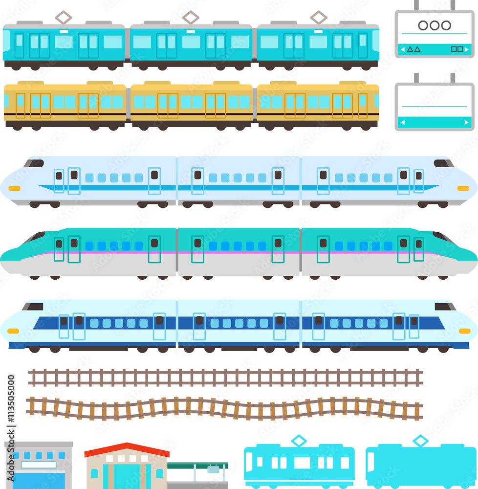 Vecteur Stock かわいい電車と新幹線のイラストセット Adobe Stock