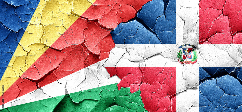 seychelles flag with Dominican Republic flag on a grunge cracked