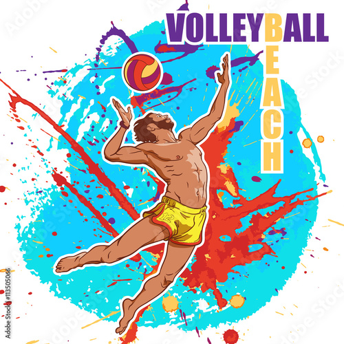 volleyball player. Grunge spot background.