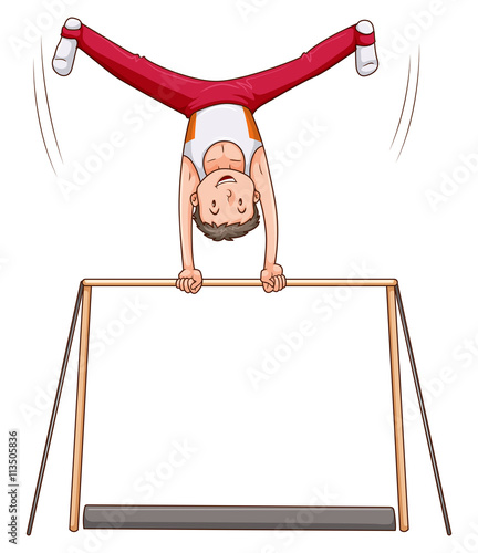 Man athlete doing gymnastics on bar