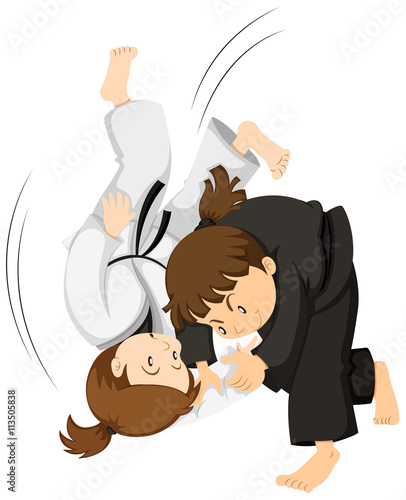 Two girls playing judo