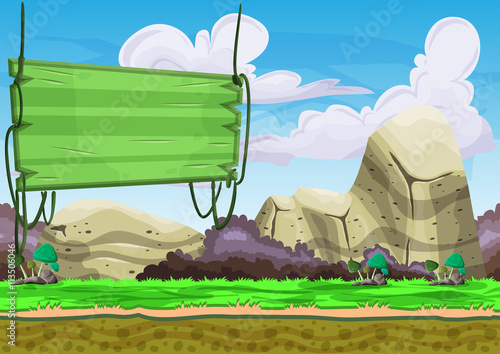 Seamless cartoon vector landscape with separated layers for game and animation, game design asset