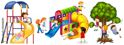 Kids playing on slides