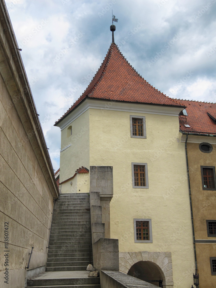 Tower and Staircase at Bojnice Castle / Bojnice, Slovakia - July 6, 2011: View of Outside Staircase at Bojnice Castle
